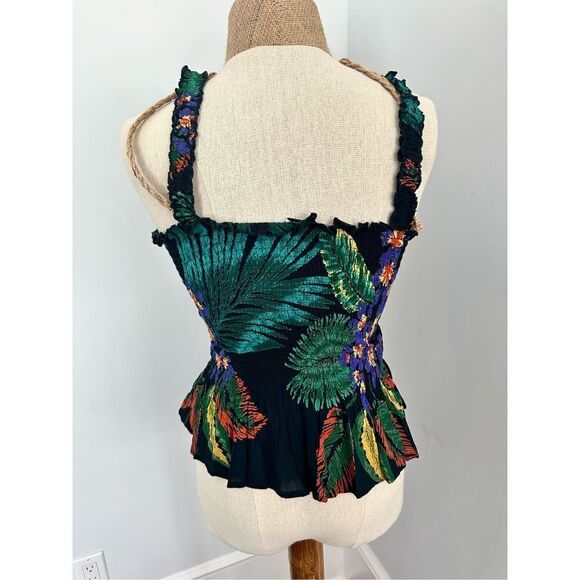 Patrons of leave tropical peplum rouched tank top -sz medium - Picture 3 of 6